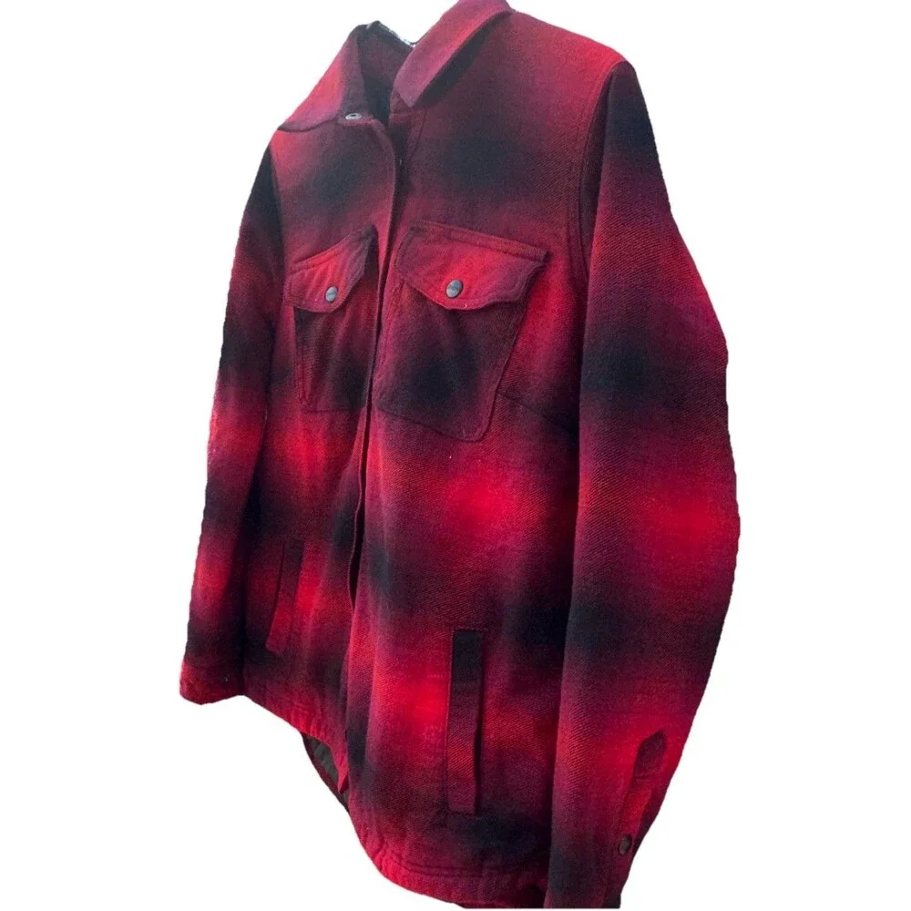 Duluth Trading AKHG Folklore Flannel Shacket Men’s M Red Black Lined Jacket